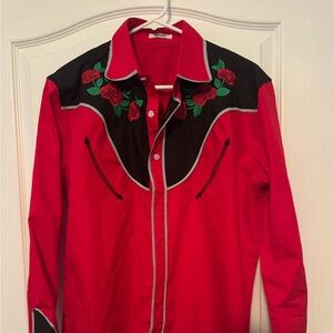 Elegant Red and Black Western Dress Shirt